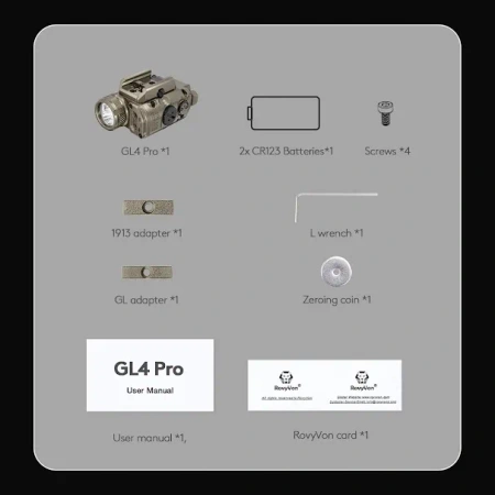 RovyVon GL4 Pro 4-in-1 (Latarka + Laser Zielony + IR), Desert Tan, Śruba