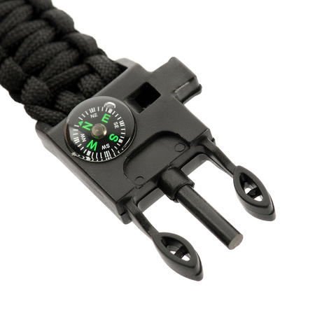 M-Tac Bransoletka Paracord z Krzeiwem,Kompasem i Gwizdkiem  - Black