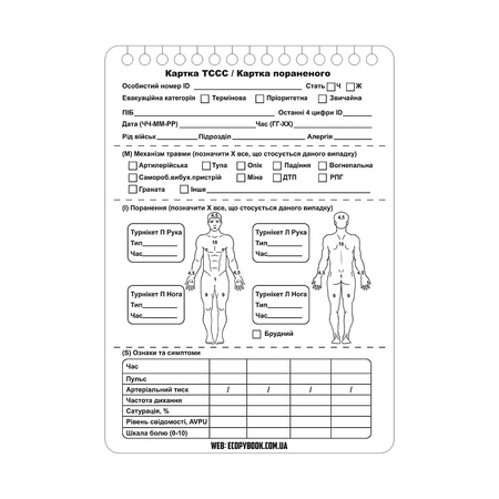 Ecopybook Taktyczna Karta Rannego TCCC NATO (10 Szt.)  - Color