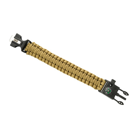 M-Tac Bransoletka Paracord z Krzesiwem,Kompasem i Gwizdkiem  - Tan