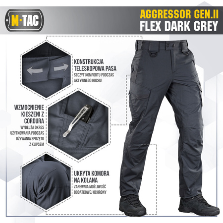 M-Tac Spodnie taktyczne Aggressor Gen.II Flex  - Dark Grey