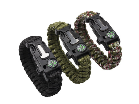 Bransoletka Survivalowa Paracord 5w1 Krzesiwo Kompas Gwizdek BR-003