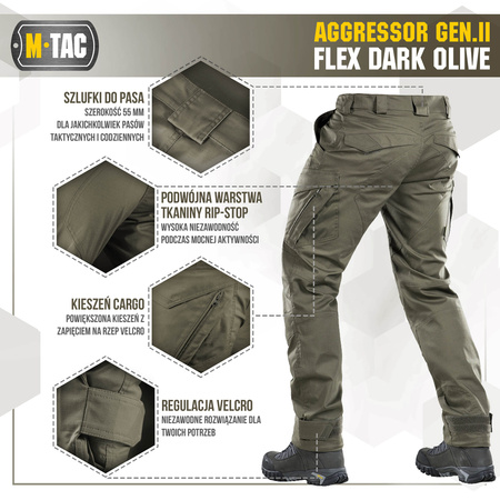 M-Tac Spodnie taktyczne Aggressor Gen.II Flex  - Dark Olive