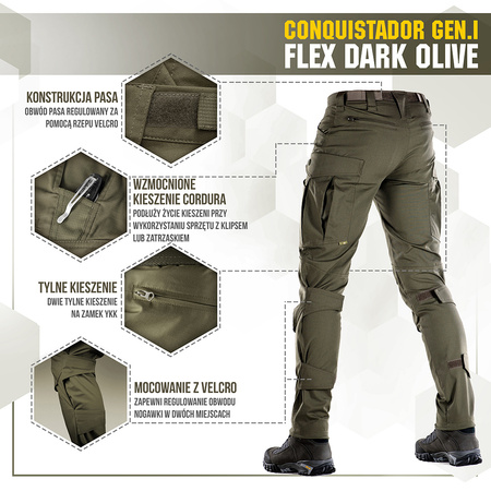 M-Tac Spodnie taktyczne Conquistador Gen. I Flex  - Dark Olive