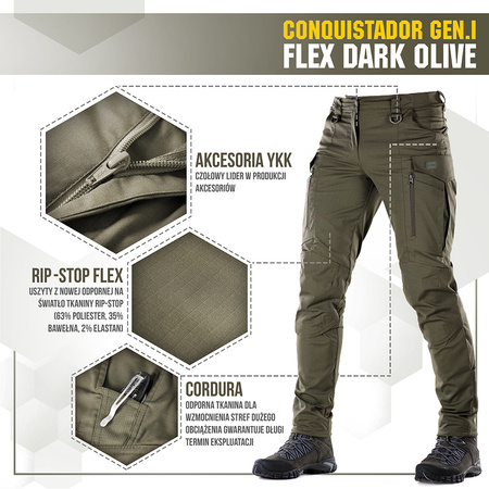 M-Tac Spodnie taktyczne Conquistador Gen. I Flex  - Dark Olive