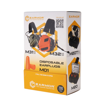 Earmor - Piankowe zatyczki do uszu MaxDefense - 200 par - M01 Packaging