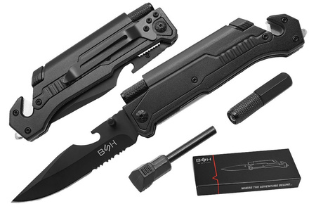 Nóż Ratowniczy BSH ADVENTURE  3w1  N-061Z Latarka Krzesiwo