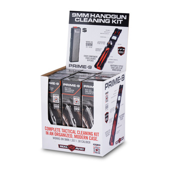 Real Avid - 12 zestawów z ekspozytorem do czyszczenia broni Prime-9 - .357/.38/9 mm - AVGCK9MM-12D