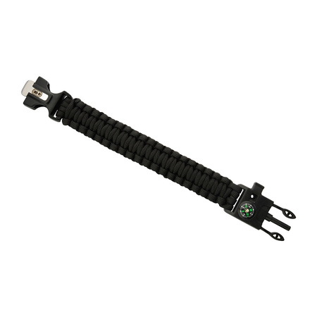 M-Tac Bransoletka Paracord z Krzeiwem,Kompasem i Gwizdkiem  - Black