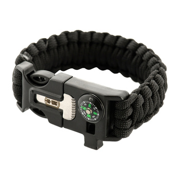 M-Tac Bransoletka Paracord z Krzeiwem,Kompasem i Gwizdkiem  - Black