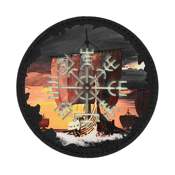 Okrafla naszywka Vegvisir/Drakkar (80mm) - Black/GID