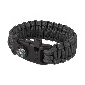 101 Inc. - Bransoletka survivalowa z krzesiwem, gwizdkiem i kompasem - 8" - Czarny - JYFPB04-BLK