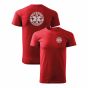 Bawełniana Koszulka T-Shirt z napisem RATOWNICTWO MEDYCZNE + Eskulap, czerwona, widok z przodu i z tyłu