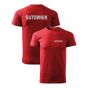Bawełniana Koszulka T-Shirt z napisem RATOWNIK, czerwona, widok z przodu i z tyłu