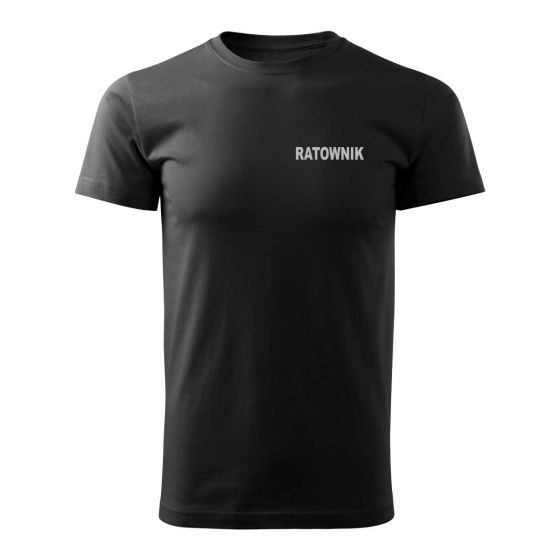Bawełniana Koszulka T-Shirt z napisem RATOWNIK, czarna, widok z przodu
