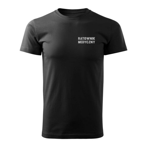 Bawełniana Koszulka T-Shirt z napisem RATOWNIK MEDYCZNY, czarna, widok z przodu