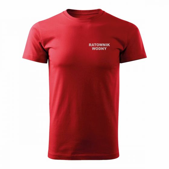Bawełniana Koszulka T-Shirt z napisem RATOWNIK WODNY, czerwona, widok z przodu
